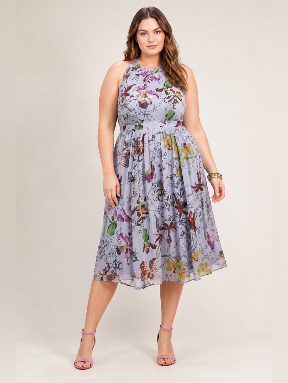 By Anthropologie Hermia sleeveless ruffle midi in floral lilac - 14 nwt